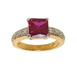 Classic Princess Cut Solitaire Ring in Synthetic Ruby and Cubic Zirconia