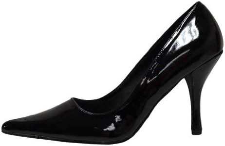 Luxury Divas Black Patent Leather Style Classic Mid High Heel Pump Size 8
