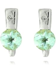 14k White Gold Round Aquamarie Gemstone and Diamond Earrings, Birthstone of March