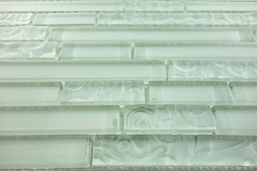 10 Sq Ft - White Wavy Texture Long Strip Glass Mosaic Tile (11 sheets)