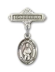 Sterling Silver Baby Badge with Our Lady of Hope Charm and Godchild Badge Pin