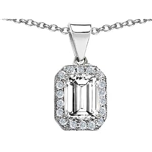 Buy 3.63 cttw 14K White Gold Plated 925 Sterling Silver and Genuine Emerald Cut White Topaz Pendant -... by Finejewelers