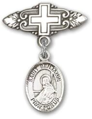 Sterling Silver Baby Badge with St. Benjamin Charm and Badge Pin with Cross
