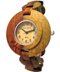 Tense Women's Two Tone Solid Inlaid Sandalwood Round Hypo-Allergenic Wood Watch L8205I