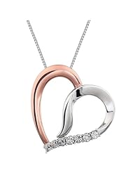 Sterling Silver and Rose Gold Plate Diamond Heart Necklace, 18" (GHI Color, I3 Clarity, 1/10 Cttw)