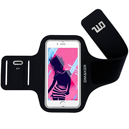 【強化版】Omakerスポーツアームバンド 超軽量超薄ランニングアームバンドケース【縫い目なし/防汗/調節可能】iPhone5/iPhone6plus/Xperiaなどに対応 ブラック