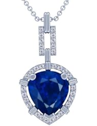 18K White Gold Pear Cut Blue Sapphire And Round Diamond Pendant