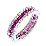 CZ Ruby Baguette Diamond Silver Eternity Stack Ring