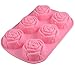 Cherion Silicone 6-Cavity Rose Flower Soap Molds,Cake Molds(6 rose)