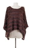 Cleo Dolman Bat Wing Sleeves Layered Fringe Décor Boat Neck Slouchy Boxy Blouse Top Brown Plus Size