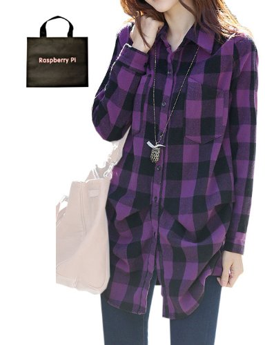 (ラズベリーパイ)RaspberryPi レディース シャツ ブロック チェック カジュアル トップス M L XL オリジナルエコバッグセット gj70rp