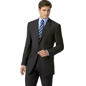 BCBG Suit, Two Button Charcoal Solid Wool Slim Fit