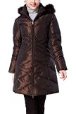 BGSD Women's Chevron Quilted Down Parka Coat with Fox Fur Trim in Black or Brown