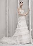 David's Bridal Wedding Dress: Petite Strapless Lace and Tulle Slim Gown Style 7CWG352