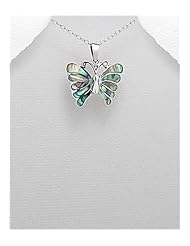Butterfly Shell Pendant Necklace In 92.5 Sterling Silver