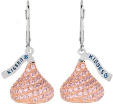 STERLING SILVER HERSHEY'S KISSES Flat Back Pink Cubic Zirconia Lever Back Earrings