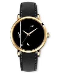 SPRAWL Aanalog Fashion Series Gold Ladies Watches of Genuine Black Leather Strap,Unique Wrist Watch for Women Girls Designed with Bird duckling and white branch
