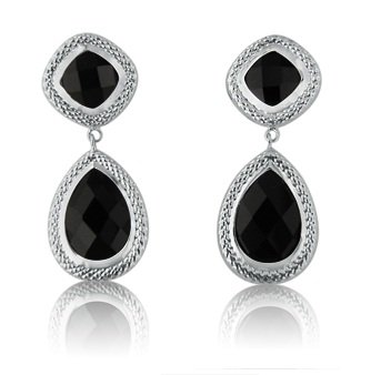 Black Onyx Designer Dangle Earrings Crafted in 14K White Gold