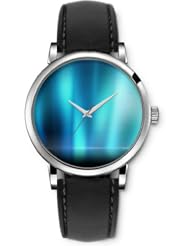 SPRAWL Aanalog Fashion Series Silver Ladies Watches of Genuine Black Leather Strap,Unique Wrist Watch for Women Girls Designed with Blue bars combined