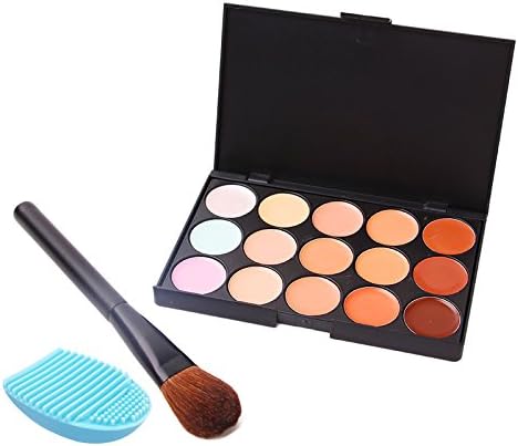 Pro 15 Colors Concealer Palette Contouring Facial Cream Halloween Party Makeup Foundation Set (Concealer Palette +Brush +Brush Cleaner)