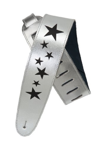 Planet Waves Embossed Silver Leather Guitar Strap - Stars