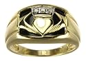 9ct Yellow Gold Gents Onyx and Diamond Set Celtic Claddagh Ring