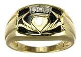 Image of 9ct Yellow Gold Gents Onyx and Diamond Set Celtic Claddagh Ring