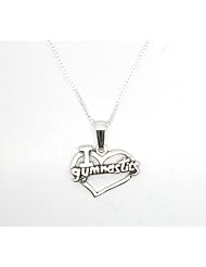 Sterling Silver I Love Gymnastics Pendant Necklace 18inch Chain
