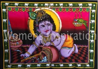 Bal Krishna Sequin Sitara Batik Cotton Fabric Wall Hanging Tapestry 20"x 30"