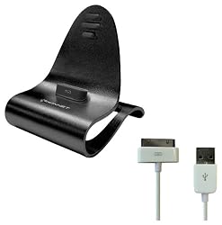 Konnet Technology KN-8268 iCrado Plus - Metal / Metallic Charging / Charger Dock / Cradle / Stand / Kit with Charge and Sync Cable for iPhone 4S, 4, 3Gs, 3G and iPod Touch, Nano - 1 Pack - Reatil Packaging - Black