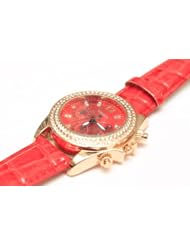watch Fashion Leather Band Quartz Rhinestones Analog Wristwatch Timepiece w/ 3 Sub-dial Decor f Women