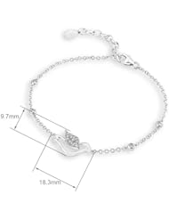 (X1000Diamond) 18K/750 White Gold Love & Peace Bird Diamond Bracelet 6.5" + 1" (0.19ct, G-H Color, VS2-SI1 Clarity)