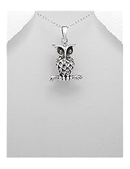 Owl Shell Pendant Necklace In 92.5 Sterling Silver