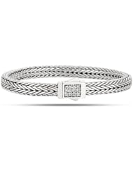 Rhodium Plated Foxtail Bracelet In Sterling Silver With White Sapphires