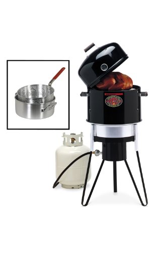 Brinkmann 810-5010-2 All-in-One Outdoor Cooker with Pan and Basket Set, Black