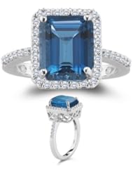 0.26 Cts Diamond & 3.24 Cts London Blue Topaz Ring in 14K White Gold