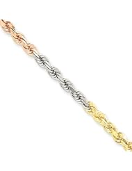 4mm, 14 Karat Tri-Color Gold, Diamond-Cut Rope Chain - 8 inch