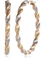 Bonded Sterling Silver and 14k Tri-Color Gold Twist Hoop Earrings