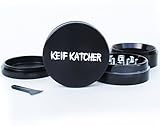 Keif Katcher - Best Large 4 Piece Black Aluminium Herb Grinder with Pollen Screen, Scraper, and Kief Catcher - 2.5 Inches