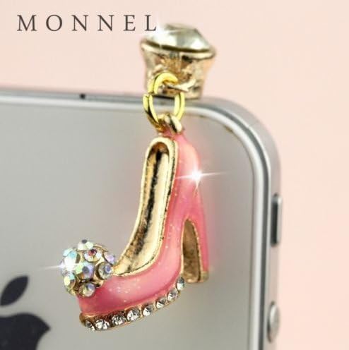 ip683F Cute Red Glittering High Heel Shoe Cell Phone Charm Dust Proof Plug Cover