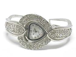 Silver Crystal Rhinestone Heart Bracelet Watch Jewelry