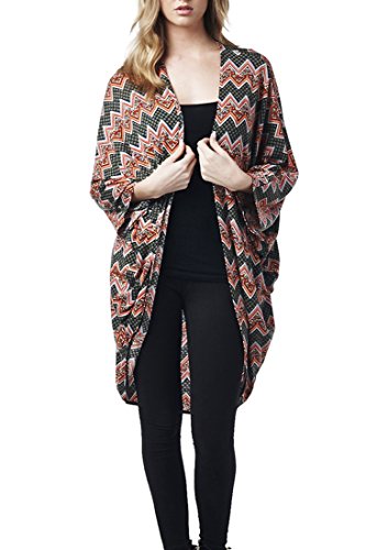 82 Days Women'S Poly Rayon Open Front High Low Kimono Style Cardigan - Print