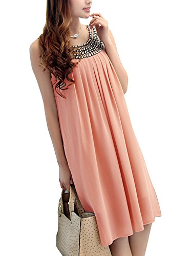 (Les Hiboux) ふわさら ノースリーブ シフォン ワンピース チュニック 結婚式 ワンピ