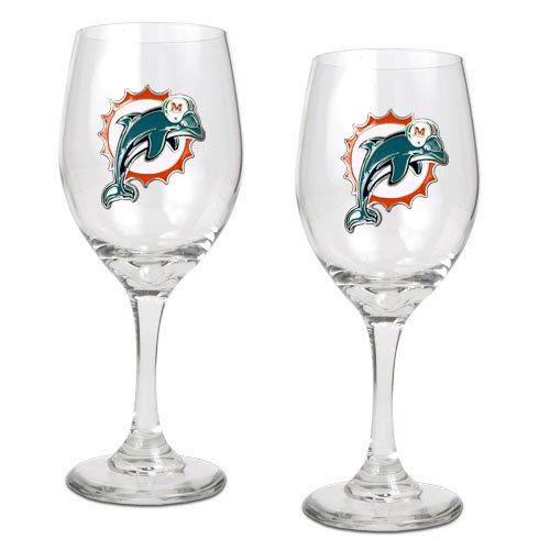 Miami Dolphins NFL 2pc Wine Glass Set - Primary Logo