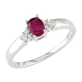 14K White Gold .05 ctw Diamond (I-J, I2-I3) and Ruby Ring by Amour