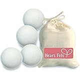 Heart Felt Wool Dryer Balls (4 Pack) Felted Laundry Drying Balls - Perfect Stocking Stuffer -Free Gift Bag - The Only New Zealand Supplier! 100% Pure Organic Wool to the Core, Natural Fabric Softener for Cloth Diapers, Unique Baby Shower Gift Idea!