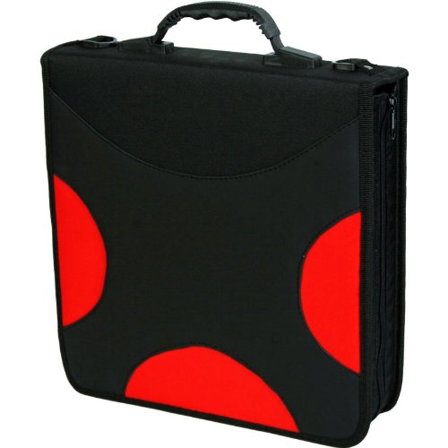 200 Disc CD / DVD / Video Game Cross Red Design Wallet Booklet Blinder Storage Organizer Carrying Case with Handle + Shoulder Strap