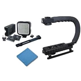 SAVEONS Professional Stabilizer and LED Light Kit includes Video Action Stabilizing Handle + LED Digital Photo & Video Camcorder Light with Batteries, Charger and Bracket + SaveOn Cleaning Cloth for Sony HDR-XR150 120GB High Definition HDD Handycam Camcorder