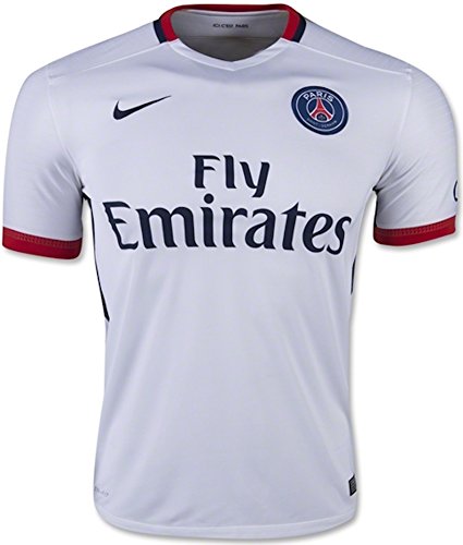 Nike Mens Paris Saint-Germain Away Stadium Jersey (White, Red, Blue)