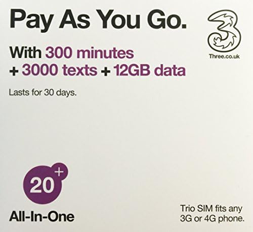 Spain with 17 countries - Three SIM Card with £20 Credit (Europe Prepaid Sim)